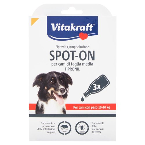 Vitakraft Fiprovit 134mg soluzione Spot-On per cani di taglia media Fipronil 3 x 1,34 ml