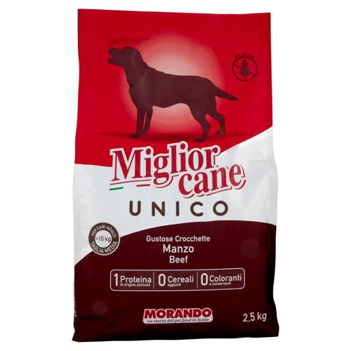 Migliorcane Unico Gustose Crocchette Manzo per Cani Adulti >10 kg Taglia Media 2,5 kg