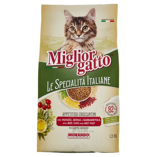 Migliorgatto Le Specialità Italiane Appetitosi Croccant. Manzo,Avena,Barbabietola Gatto Adulto 1,5KG