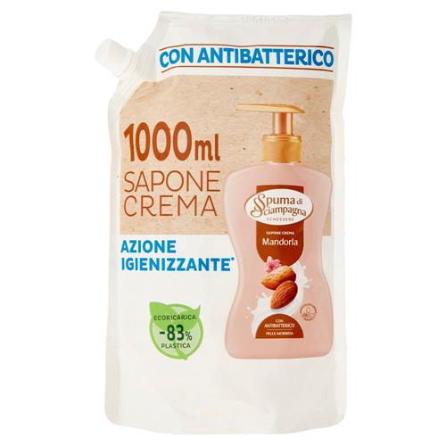 Spuma di Sciampagna Benessere Sapone Crema Mandorla Ecoricarica 1000 ml