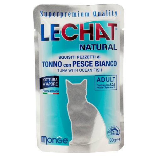 LeChat Natural Squisiti Pezzetti di Tonno con Pesce Bianco 80 g