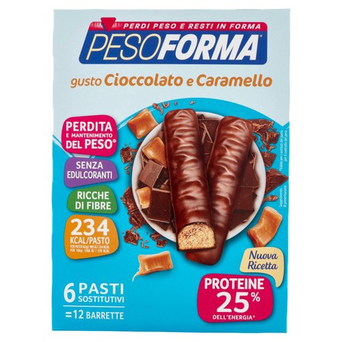 Pesoforma gusto Cioccolato Caramello, pasto sostitutivo ricco di fibre, 234 kcal per pasto, 12 x 31g