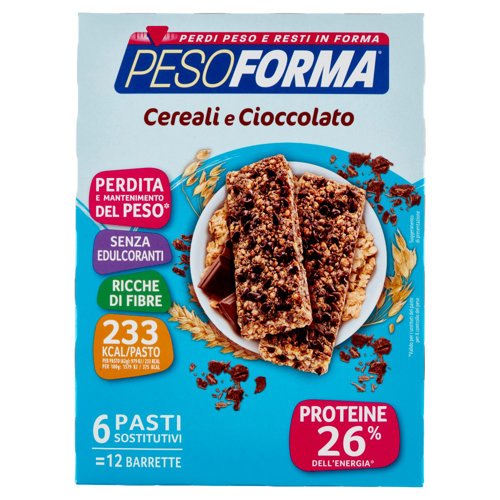 Pesoforma Cereali e Cioccolato, sostitutivo del pasto ricco di fibre, 233 kcal per pasto, 12 x 31 g