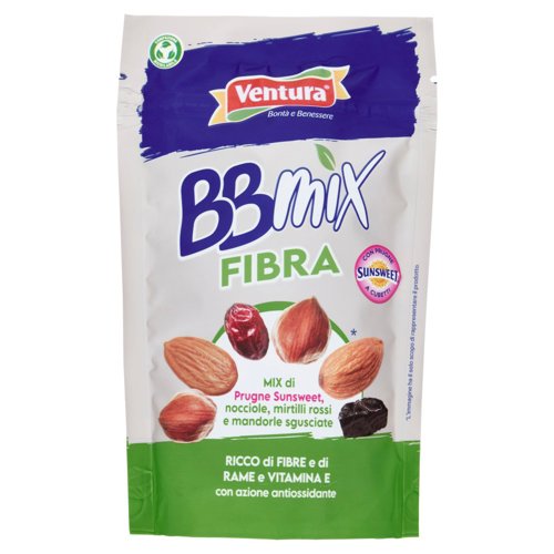 Ventura BBmix Fibra Mix di Prugne Sunsweet, nocciole, mirtilli rossi e mandorle sgusciate 150 g