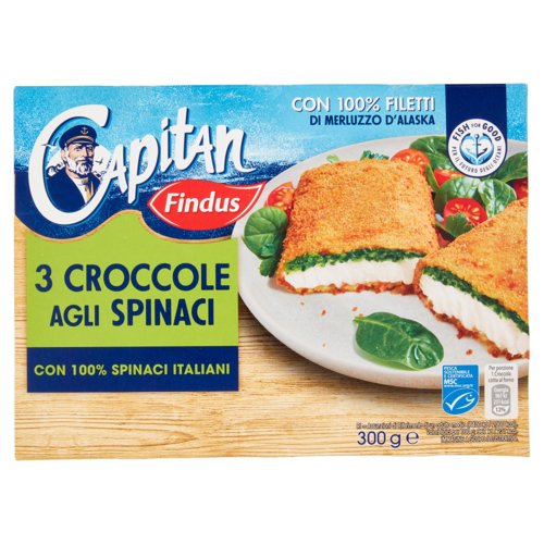 Capitan Findus 3 Croccole agli Spinaci con 100% Filetti di Merluzzo 300 g
