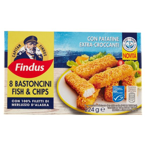 Capitan Findus 8 Bastoncini Fish & Chips con Merluzzo d'Alaska 224 g