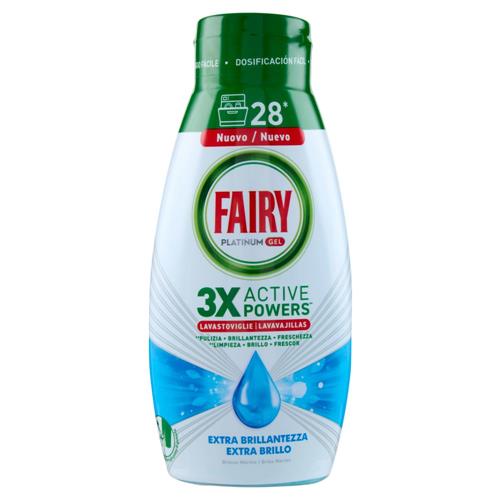 Fairy Gel Lavastoviglie Platinum Extra Brillantezza, Detersivo Piatti Brezza Marina 28 Lavaggi 504ml