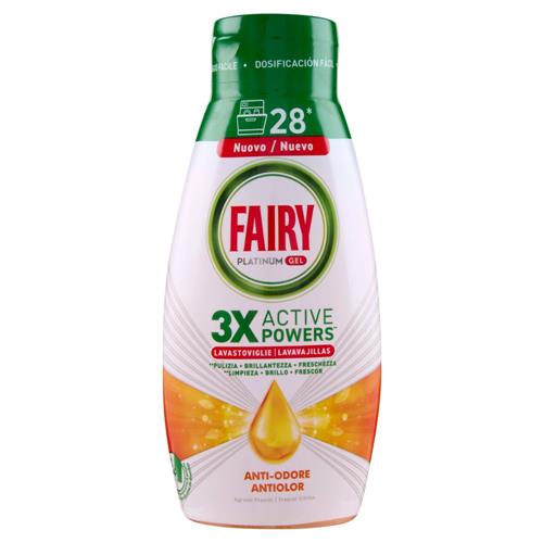 Fairy Gel Lavastoviglie Platinum Anti-Odore, Detersivo Piatti Agrumi Freschi 28 Lavaggi 504ml