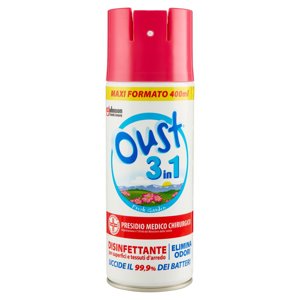Oust 3 in 1 Spray Disinfettante per Superfici e Tessuti d'Arredo, Fragranza Floreale 400ml