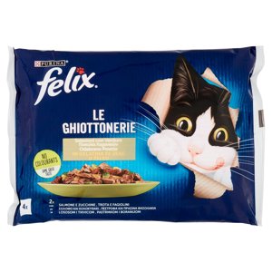 Purina Felix Le Ghiottonerie con Verdure iCibo Umido per Gatti con Salmone e Zucchine, Trota e Fagiolini 4x85g