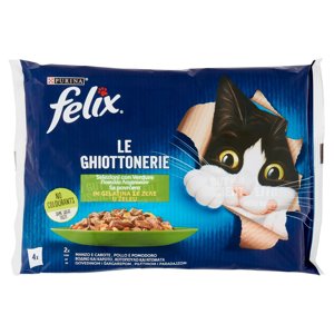 Purina Felix Le Ghiottonerie con Verdure Cibo Umido per Gatti con Manzo e Carote, Pollo e Pomodoro 4x85 g