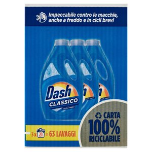 Dash Detersivo Liquido Lavatrice, Classico, 3x21 Lavaggi=63 Lavaggi 3x1050ml