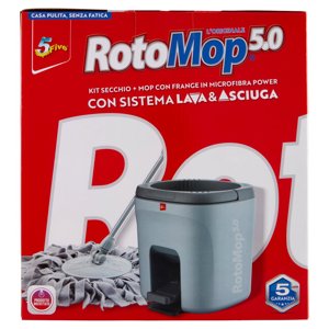 Super5 RotoMop 5.0 Kit Secchio + Mop con Frange in Microfibra Power con Sistema Lava & Asciuga