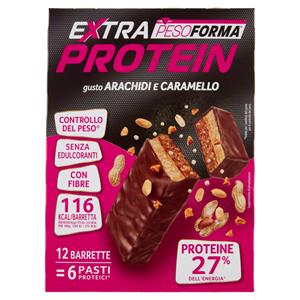 Pesoforma Extra Protein Barrette Gusto Arachidi e Caramello, 6 pasti proteici, 12 barrette x 31g