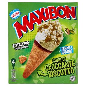 NESTLÉ Maxibon Cono di Croccante Biscotto Pistacchio e Gusto Panna 4 x 81 g