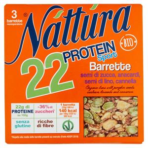 Náttúra 22 Protein Sport Barrette semi di zucca, anacardi, semi di lino, cannella Bio 3 x 25 g