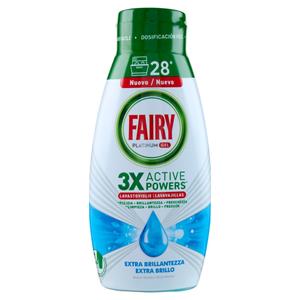 Fairy Gel Lavastoviglie Platinum Extra Brillantezza, Detersivo Piatti Brezza Marina 28 Lavaggi 504ml