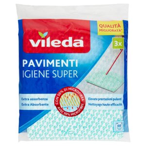 Vileda Igiene Super - panni per pulire tutti i tipi di pavimento, con 50% in microfibra, 3x 45x50 cm