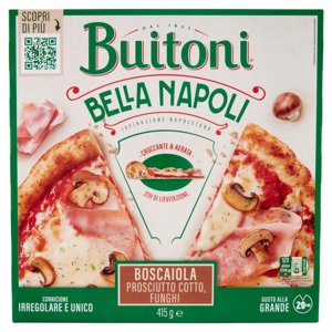 BUITONI Bella Napoli Boscaiola Pizza surgelata con Prosciutto Cotto e Funghi (1 pizza) 415 g