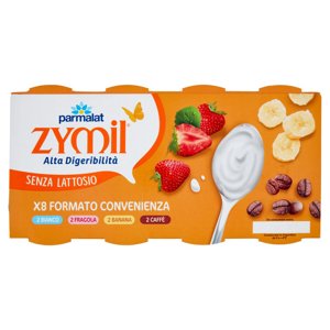 ZYMIL Alta Digeribilità Senza Lattosio Yogurt 2 Bianco, 2 Fragola, 2 Banana, 2 Caffè 8 x 125 g