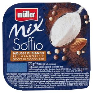 müller Mix Soffio Mousse di Bianco Più Mandorle e Gocce di Cioccolato 120 g