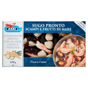 Arbi Sugo Pronto Scampi e Frutti di Mare Condimento Pronto con Scampi, Cozze e Vongole 450 g
