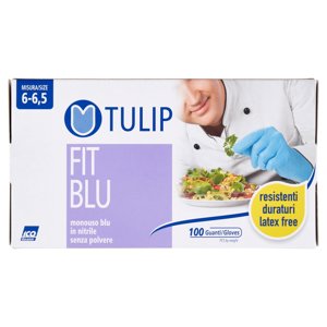 Tulip Fit Blu Guanti monouso blu in nitrile senza polvere Misura 6-6,5 100 pz