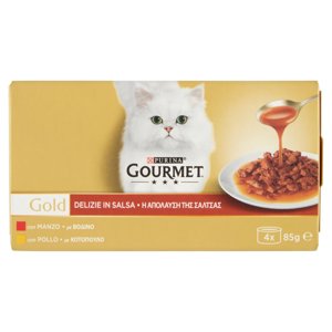 Purina Gourmet Gold Delizie in Salsa Cibo Umido per Gatti con Pollo e Manzo 4x85g