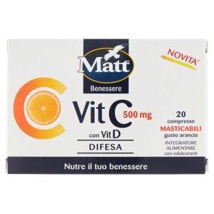 Matt Benessere Vit C 500 mg con Vit D Difesa 20 compresse Masticabili 22 g