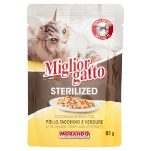 Migliorgatto Sterilized Bocconcini in Salsa con Pollo, Tacchino e Verdure 85 g