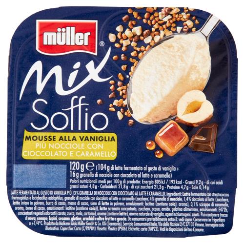 müller Mix Soffio Mousse alla Vaniglia Più Nocciole con Cioccolato e Caramello 120 g