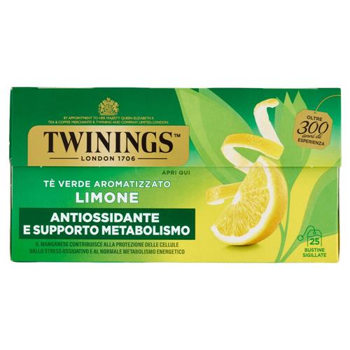 Twinings Limone Tè Verde aromatizzato Antiossidante e Supporto Metabolismo 25 filtri The 50 g