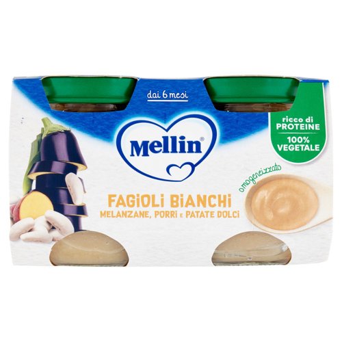 MELLIN Fagioli Bianchi, Melanzane, Porri e Patate Dolci omogeneizzato 2 x 130 g