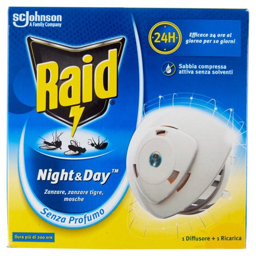 Raid Night & Day Trio, Repellente antizanzare Base e Ricarica con Sabbia Compressa