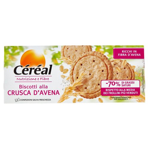 Cèrèal Nutrizione e Fibre, Biscotti alla crusca d'Avena, Frollini in fibra d'avena - 8 per 18g