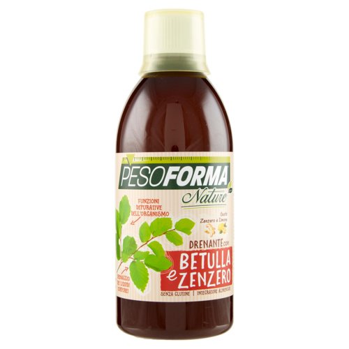 Pesoforma Nature, Drenante con Betulla e Zenzero, Gusto zenzero e limone, Flacone da 500ml