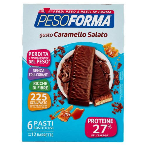 Pesoforma gusto Caramello Salato, pasto sostitutivo ricco di fibre, 225kcal per pasto, 12 x 31 g