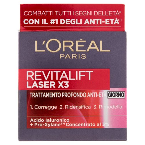 L'Oréal Paris Crema Viso Giorno Antietà Revitalift Laser X3, con Acido Ialuronico e ProXylane, 50 ml