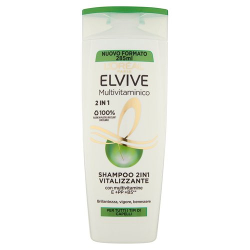 L'Oréal Paris Shampoo 2in1 Elvive Multivitaminico, Azione Vitalizzante per Tutti i Capelli, 285 ml