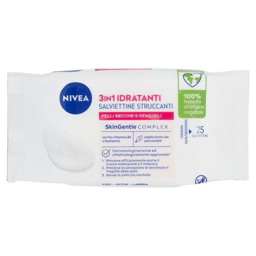 Nivea 3in1 Idratanti Salviettine Struccanti Pelli Secche e Sensibili 25 pz