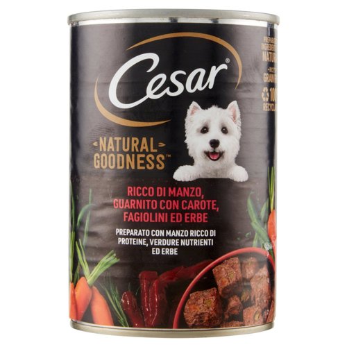 Cesar Natural Goodness Ricco di Manzo, Guarnito con Carote, Fagiolini ed Erbe 400 g