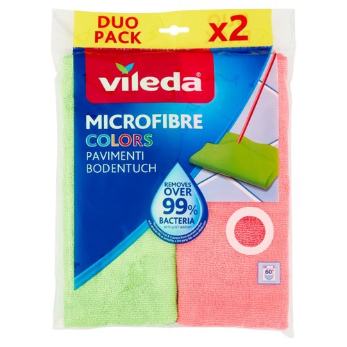 Vileda Microfibre Colors per rimuovere oltre il 99%* dei batteri, anche solo con acqua 50x40 cm 2 pz