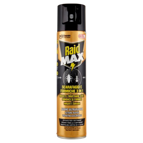 Raid Aerosol Max Scarafaggi e Formiche 3 in 1, Spray Insetticida, Efficace per 4 Settimane, 300 ml