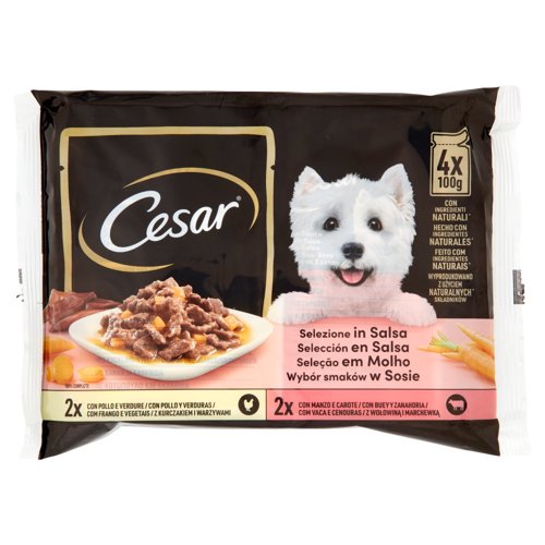 Cesar Cibo Umido Cane in Buste Selezione in Salsa 4 x 100 g