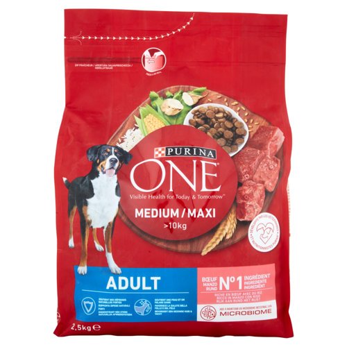 PURINA ONE Medium/Maxi Adult Ricco in Manzo con Riso 2,5 kg