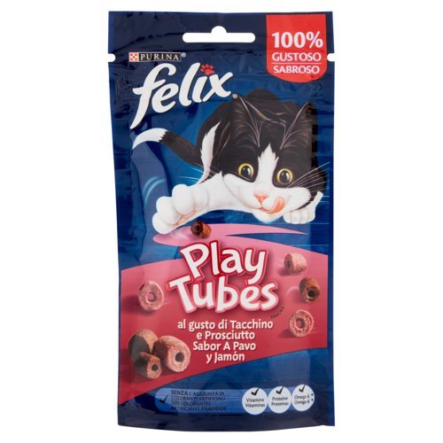 PURINA FELIX Playtubes Snack Gatto al Gusto di Tacchino e Prosciutto 50g