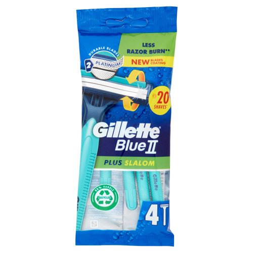 Gillette Blue II Plus Slalom Rasoio da Uomo Usa e Getta a 2 Lame con Testina Oscillante, 4 Rasoi