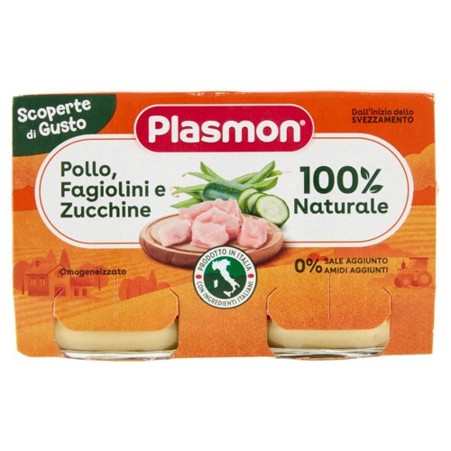 Plasmon Scoperte di Gusto Omogeneizzato Pollo, Fagiolini e Zucchine 2 x 120 g