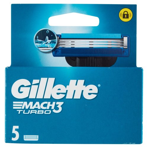 Gillette Mach3 Turbo Lamette di ricambio per Rasoio da Uomo, 5 Ricariche