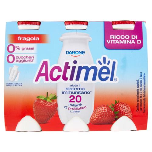 ACTIMEL, Yogurt da Bere con Vit B6 e D per il Sistema Immunitario, 0% grassi, gusto Fragola, 6X100G